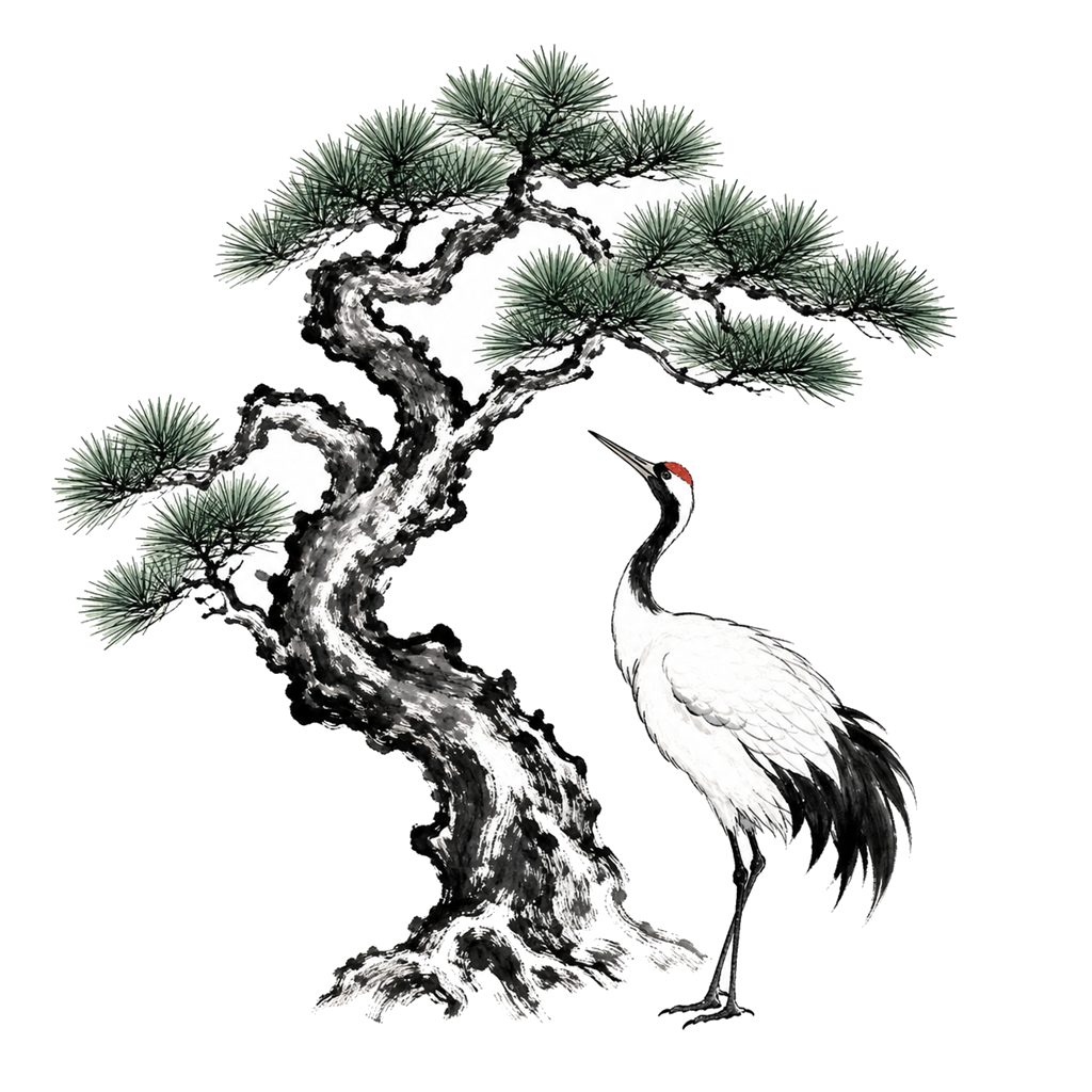 건강과 장수 수묵 물상